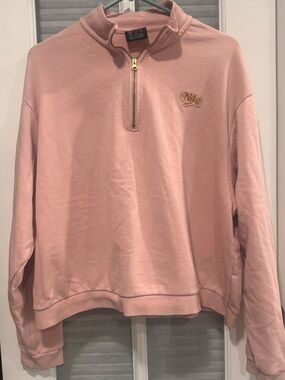 Nike Women's Dusty Pink Quarter-Zip Turtleneck Sweater